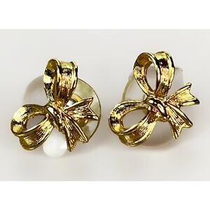 14K Solid Yellow Gold Bow Ribbon Design Stud Earrings 2.1g